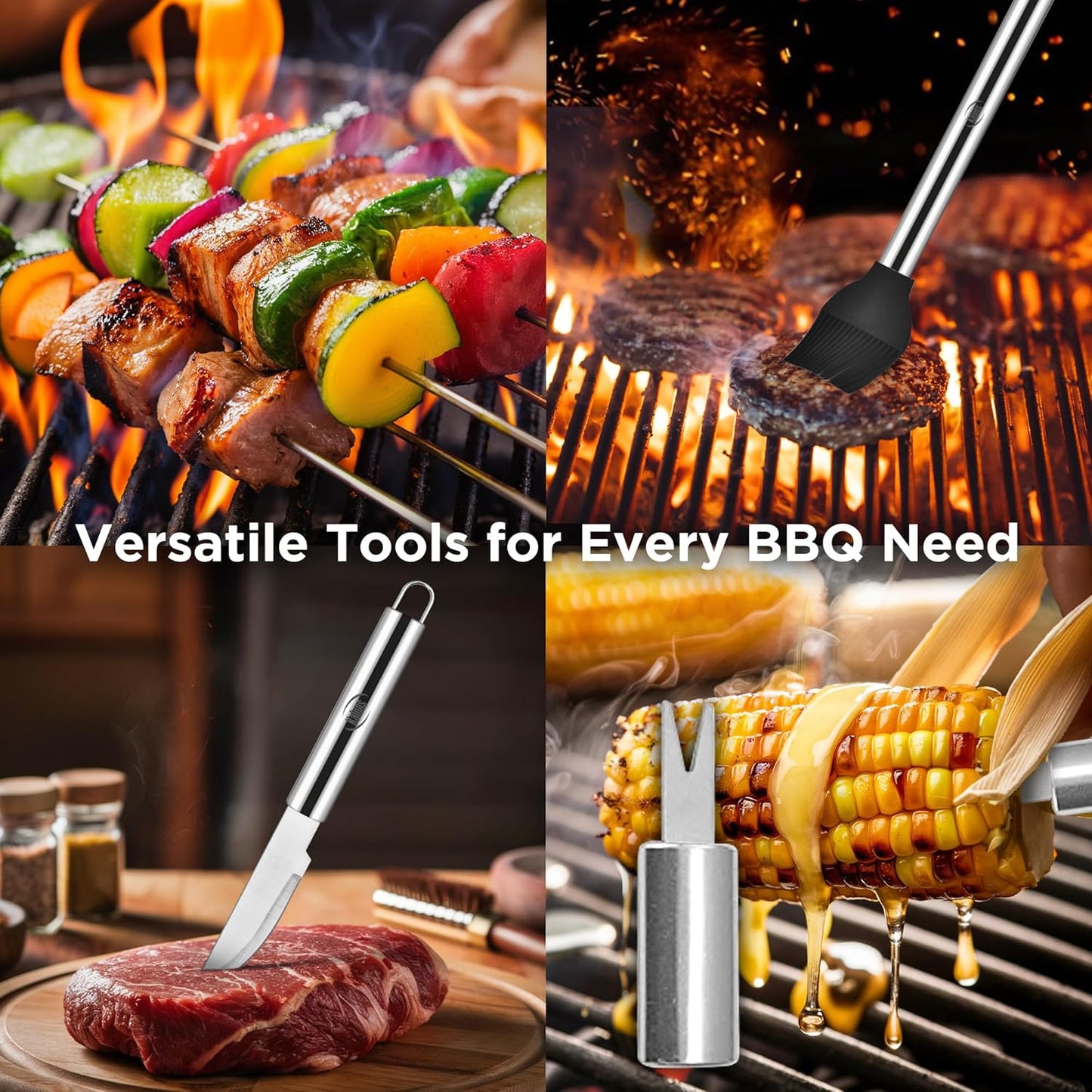 Kaluns Grilling Accessories, Dad Gifts for Fathers Day, Heavy Duty Stainless Steel Grill Set BBQ Grill Accessories for Outdoor Grill with Meat Thermometer, Case and Apron