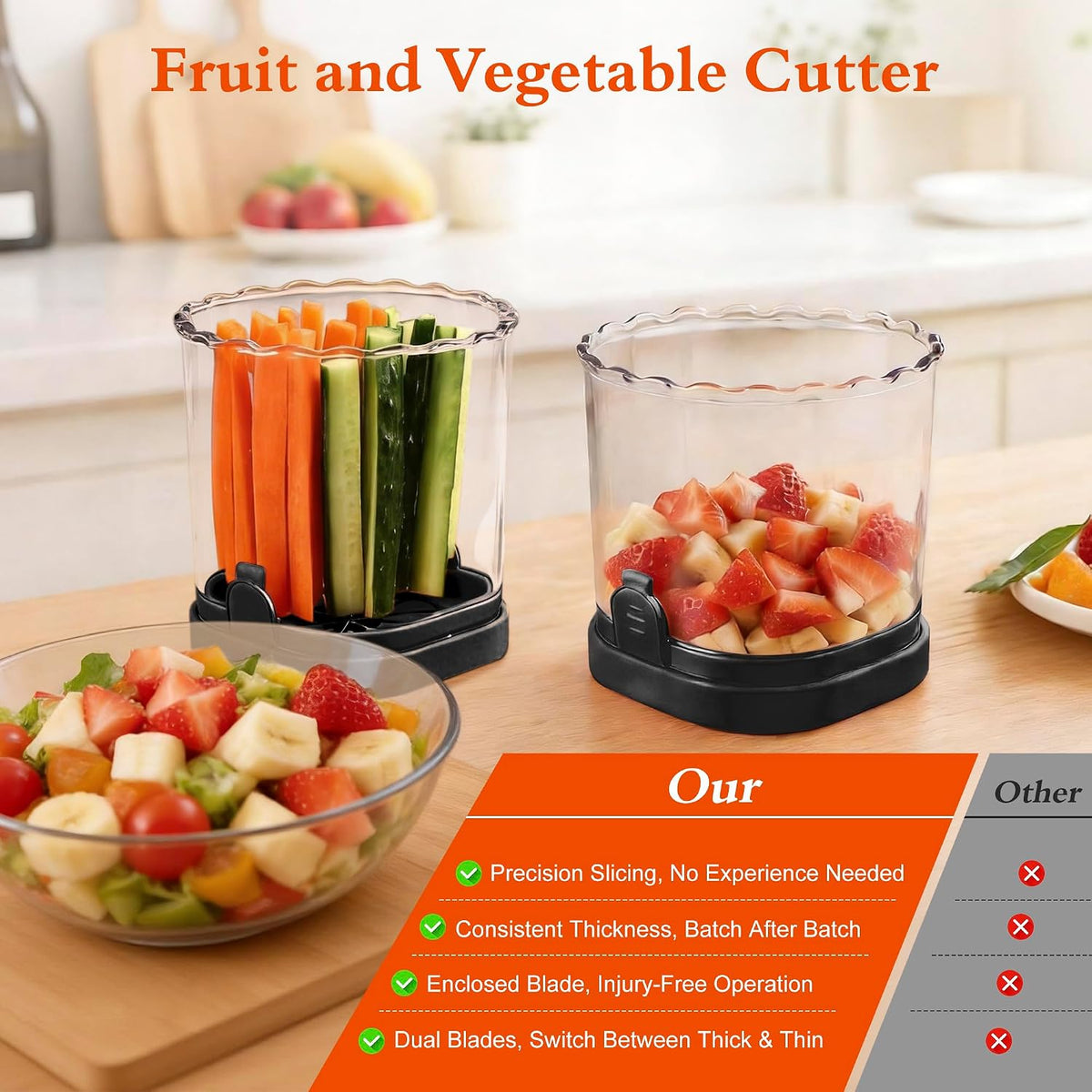 Fruit Slicer Cup 4 (6) Slice Blade Detachable Perfect Salads Sushi Pink