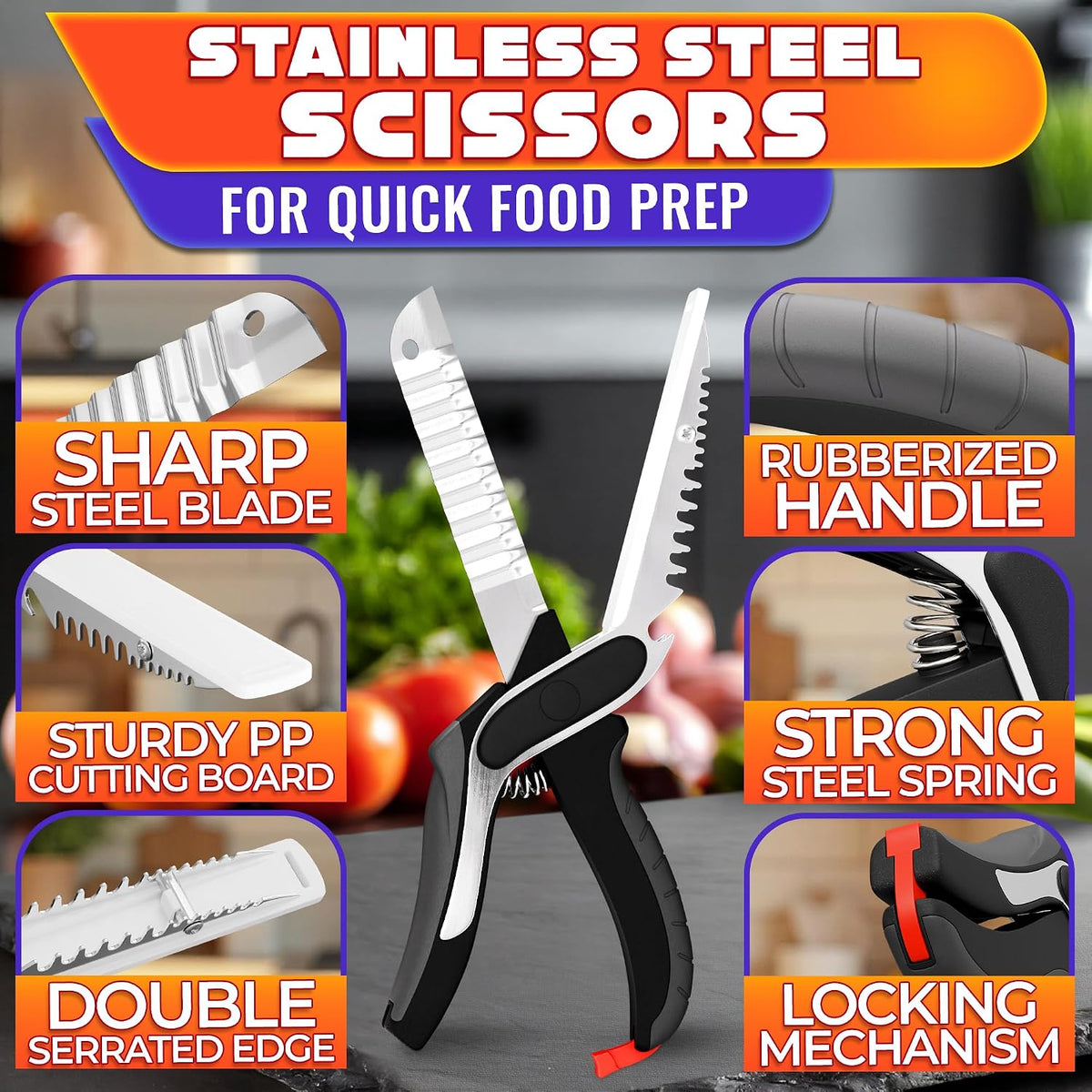 2 in 1 Kitchen Scissors for Food with Knife Sharpener (Grey)