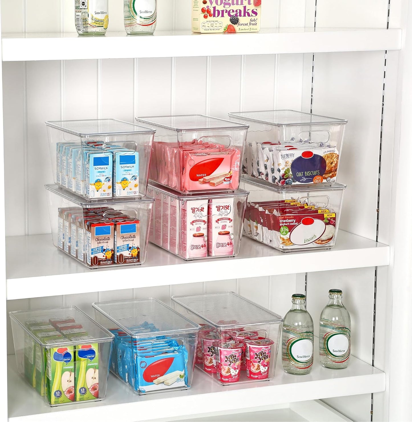 Vtopmart 6 Pack Clear Stackable Storage Bins with Lids, Large Plastic Containers with Handle for Pantry Organizer and Storage,Perfect for Bathroom,Cabinet,Kitchen,Fridge,Closet Organization