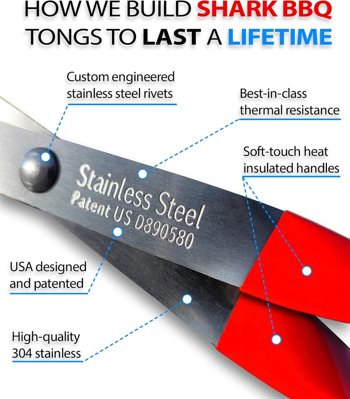 Steak Grill Tongs - 17 inch Red. Professional outdoor grilling utensil. Long reach Barbeque Grilling Tongs. Ideal for steak, fish, burger, and sausage