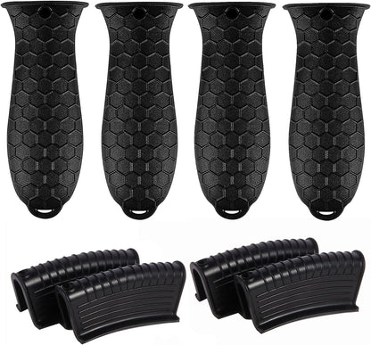 8 Pcs Non-Slip Silicone Hot Handle Holder & Assist Grips, Potholder for Cast Iron Skillets, Heat Resistant Handle Cover Sleeve for Frying Pans, Casserole, Cookware Handles, Lake Blue
