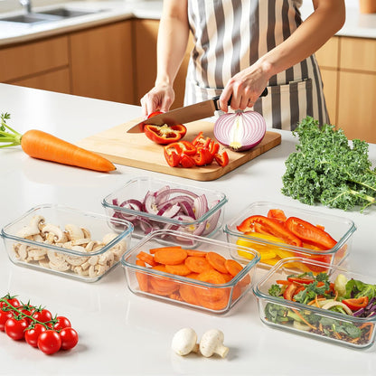 Freshmage 5 Pack 25oz Glass Meal Prep Containers with Air Vent Lids | Borosilicate Glass丨Snap Airtight Lids丨Lunch & Food Prep丨Microwave Oven Freezer Dishwasher Safe丨BPA-Free丨Rectangular