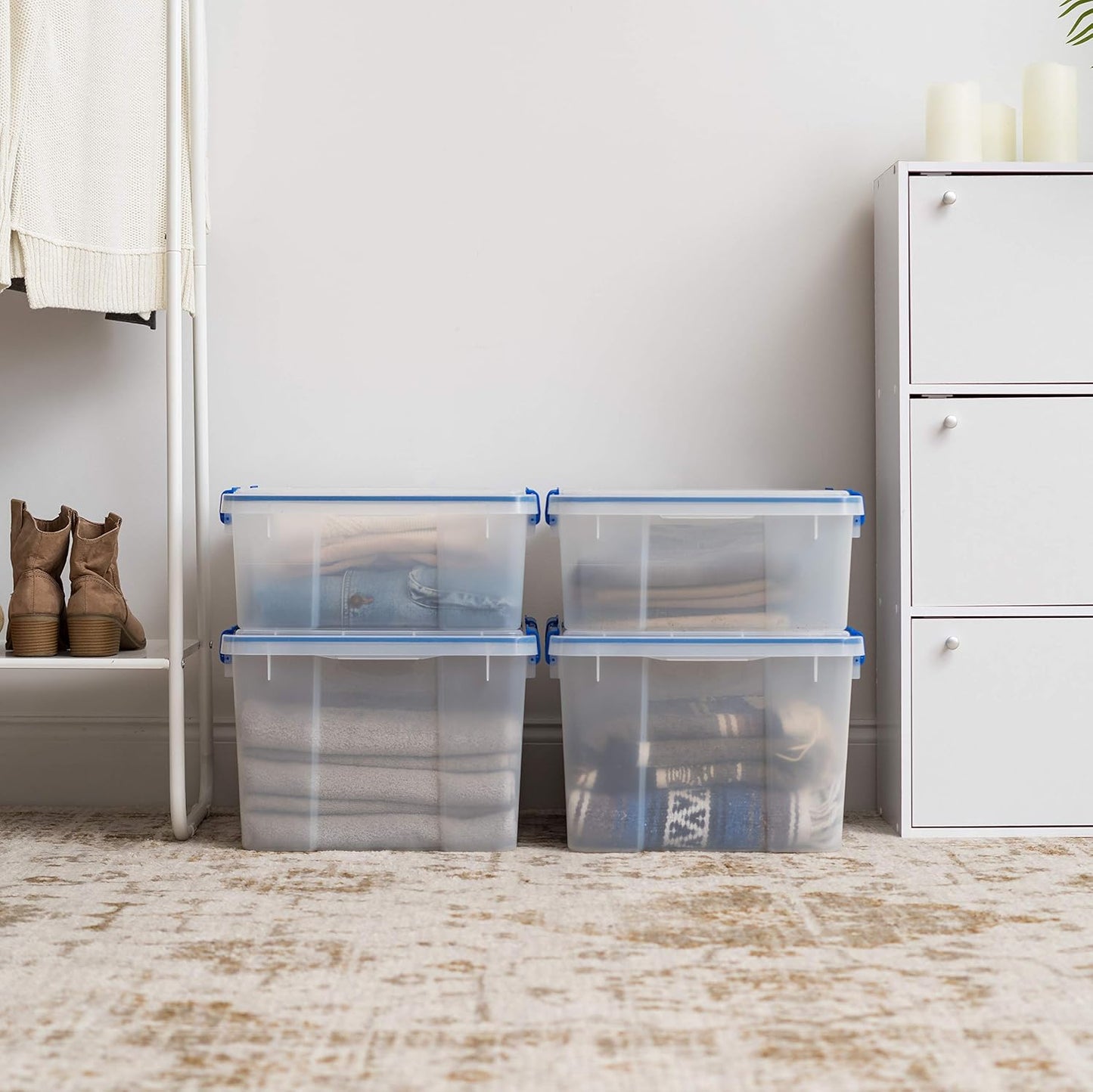 IRIS USA WeatherPro 16 Qt Storage Bins with Lids, 3 Pack, BPA-Free Plastic Gasket Box with Tight Latch and Seal, Stackable Nestable Tote Tub - Clear/Blue