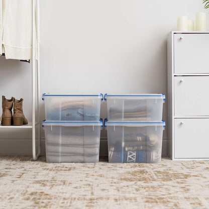 IRIS USA WeatherPro 16 Qt Storage Bins with Lids, 3 Pack, BPA-Free Plastic Gasket Box with Tight Latch and Seal, Stackable Nestable Tote Tub - Clear/Blue