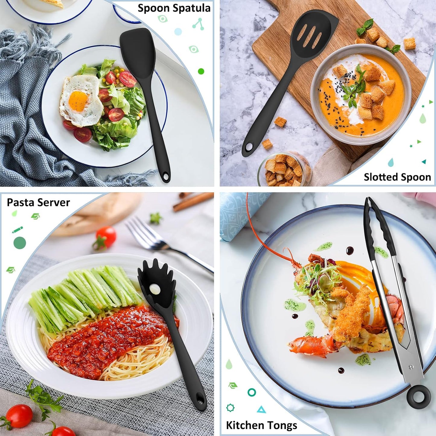 Silicone Kitchen Utensils Set, 16-Piece Silicone Cooking Utensils by Deedro, Heat Resistant Kitchen Tools Set with Holder, Nonstick Spatula Kitchen Gadgets for Cooking & Baking, Colorful