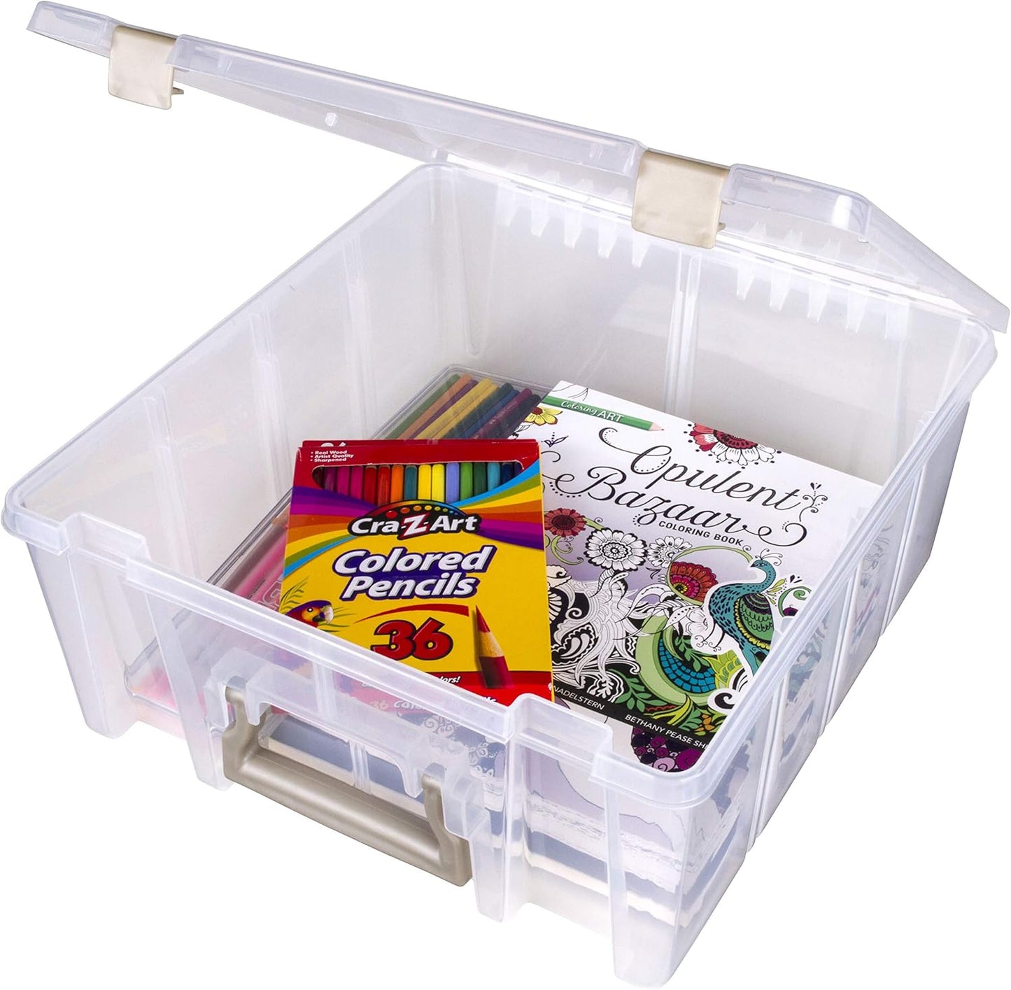 ArtBin 6990SO Super Satchel Double Deep Compartment Box - Art Storage with 8 Removable Compartments, Smart Closure for Craft Supplies (Gold - Pack of 1)