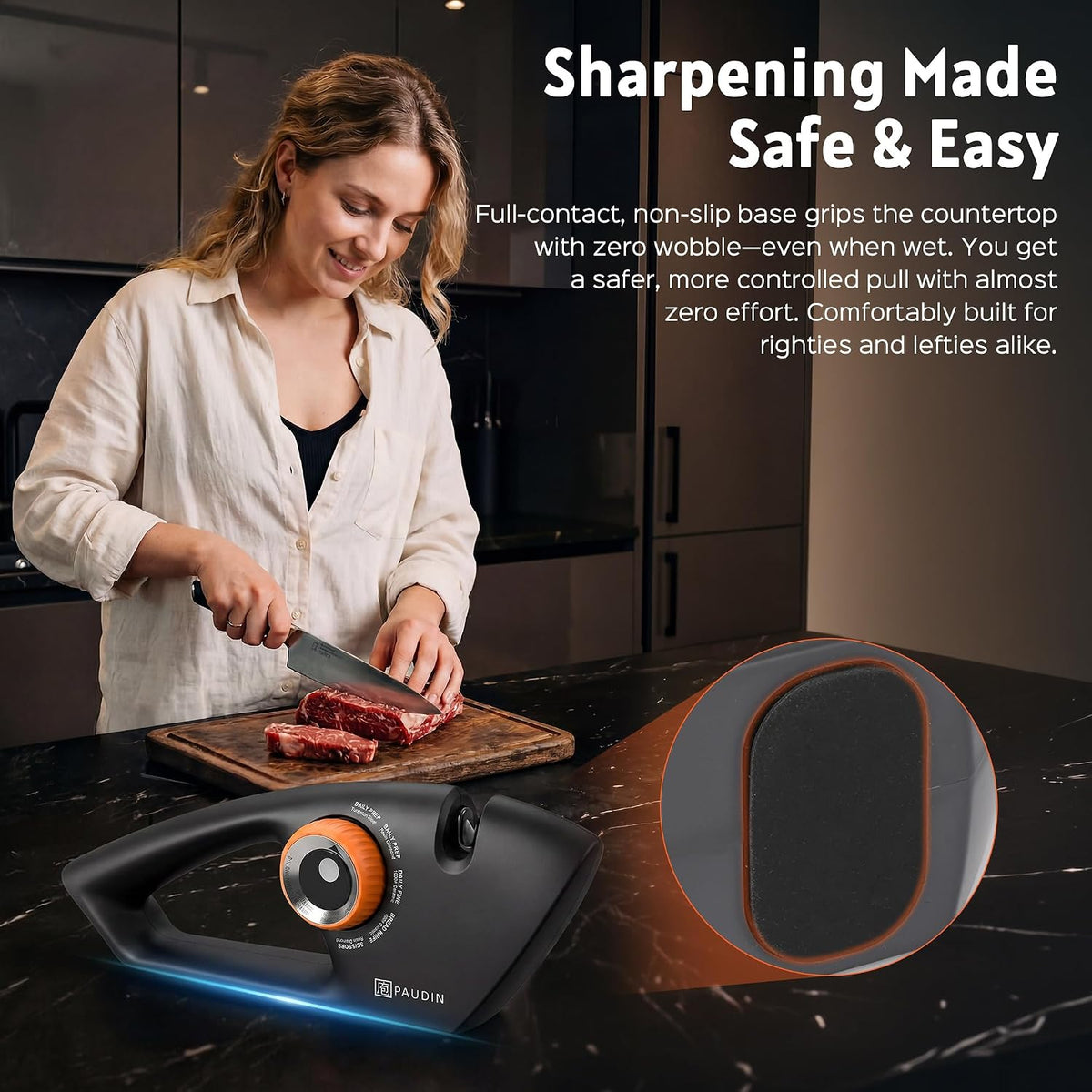 PAUDIN Knife Sharpener, 5-Stage Manual Sharpening for Kitchen Knives