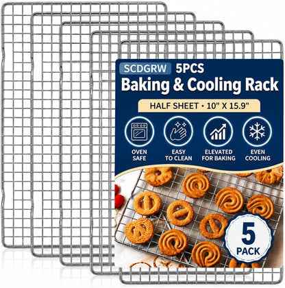 Cooling Rack Set of 2, 10" x 16" No Warp Heavy Duty Stainless Steel Baking Rack - Fits Jelly Roll Cookie Sheet Pan, Oven Safe 575°F, for Baking, Roasting & Dehydrating, Dishwasher Safe