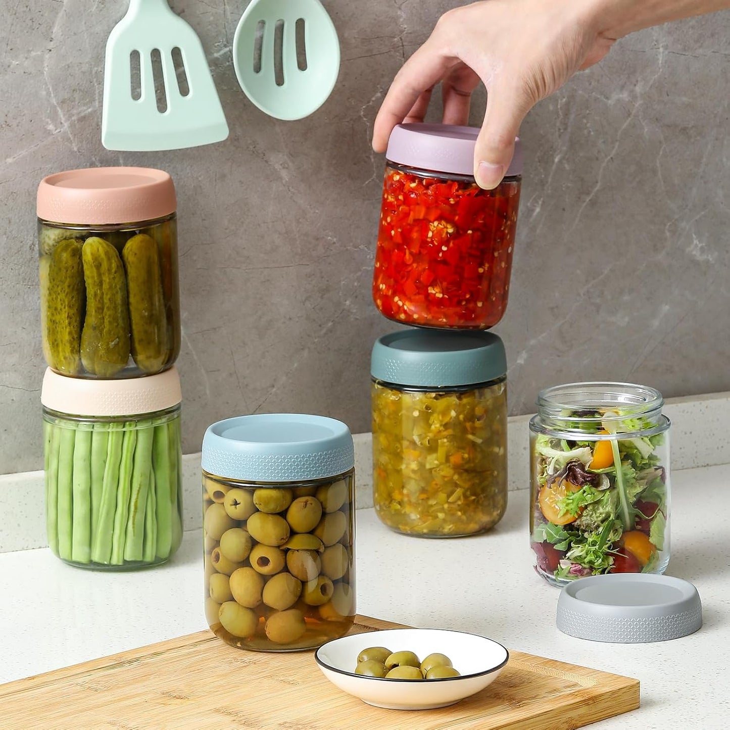 NETANY 6-pack 10oz Glass jars with Airtight Lids, Overnight Oats Containers with Lids, Wide mouth Mason Salad jars, Glass Food Storage Containers for Snacks Yogurt Spice Sugar