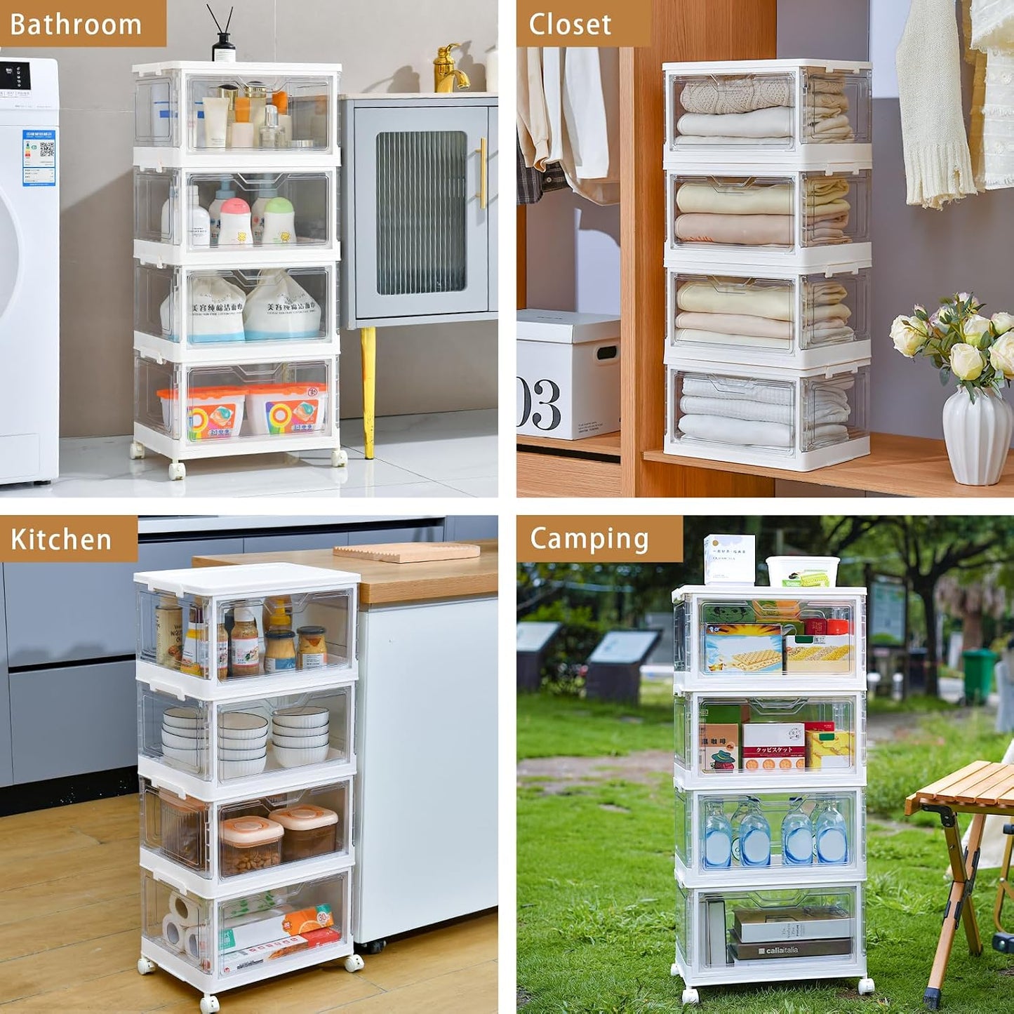 Freebat 6 Pack Closet Organizers and Storage,Clear Stackable Plastic Storage Bins with Lids Magnetic Doors,Clothes Organizers and Storage,Plastic Craft Containers for Wardrobe Kitchen Bathroom Office
