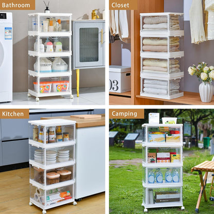 Freebat 6 Pack Closet Organizers and Storage,Clear Stackable Plastic Storage Bins with Lids Magnetic Doors,Clothes Organizers and Storage,Plastic Craft Containers for Wardrobe Kitchen Bathroom Office