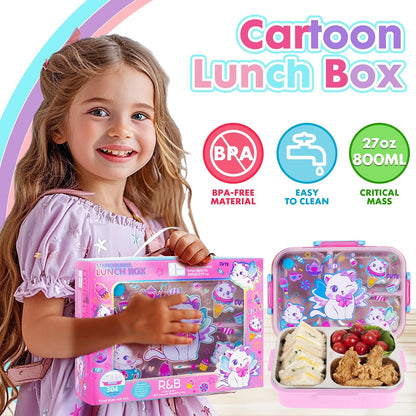 Stainless Steel Bento Lunch Box for Kids, 800ml/27oz BPA-Free Leak-Proof Food Containers with 3 Compartments, Freezer & Dishwasher Safe, Back to School Students Lunches Size for Ages 3-7