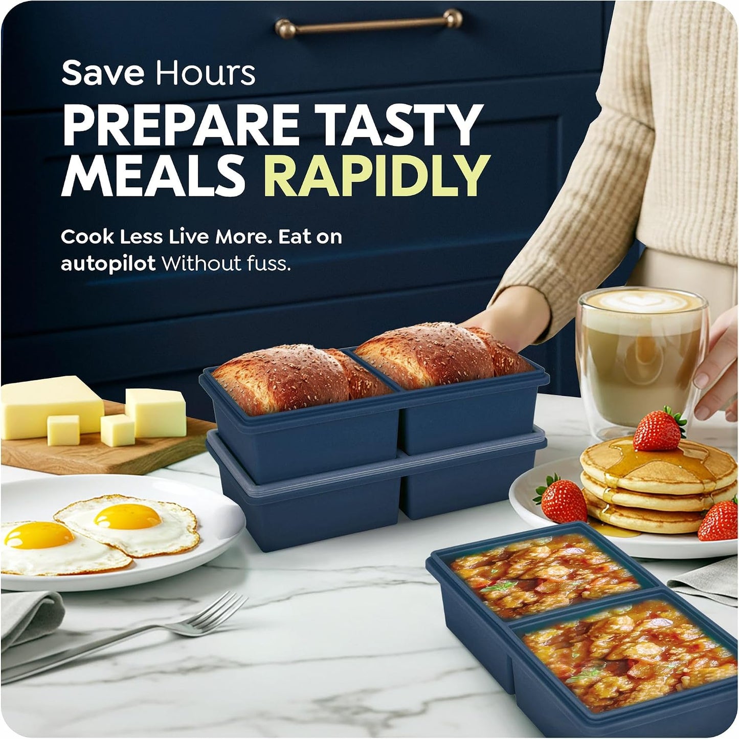 2 cup Silicone Freezer Trays with Lids, Silicone Soup Freezer Molds, Easily prepare portioned meals, Great for storing soups, lasagna, leftovers, sauces and other dishes, Dishwasher, Oven Safe
