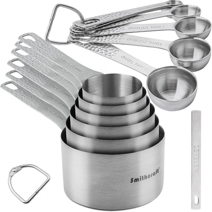 Measuring Cups and Spoons Set of 14, 18/8 Stainless Steel Measuring Cups Spoons Set, 6 Measure Cups and 7 Measure Spoons with Leveler