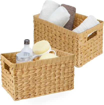 GRANNY SAYS Wicker Storage Baskets for Shelves, Water Hyacinth Basket with Scalloped Edge, Storage Wicker Baskets for Pantry, Large, 2-Pack