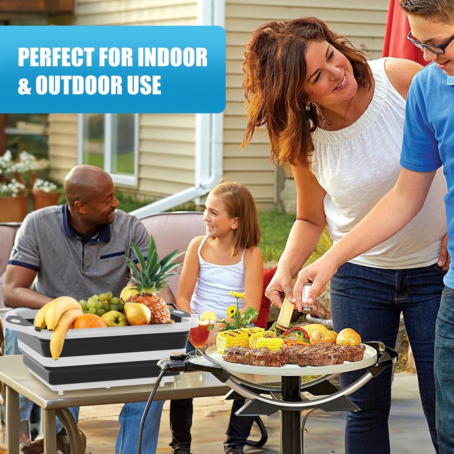 HI NINGER BBQ Prep Tub with Lid, Collapsible Camping Sink with Colander, Cutting Board & Knife Set for Grilling, Smoking & Outdoor Cooking, Collapsible Wash Basin for RV Camping Essentials
