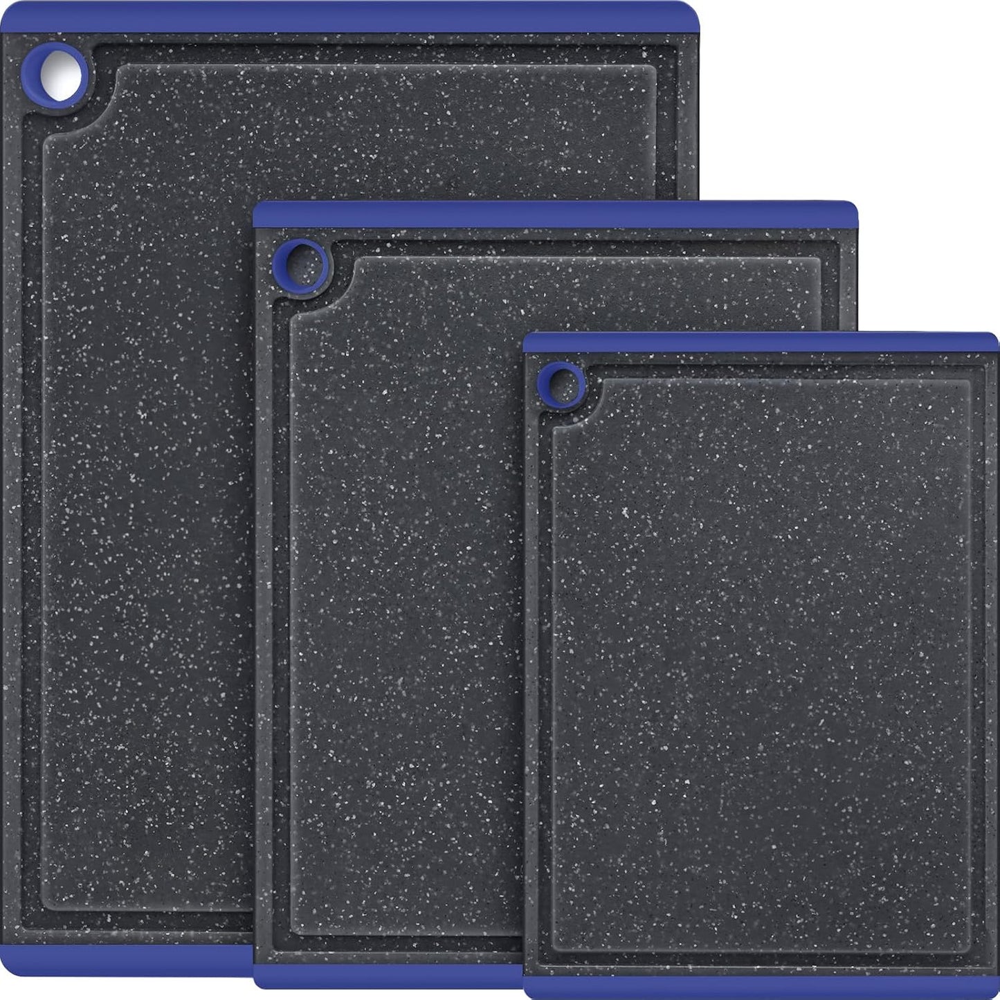 Kikcoin Plastic Cutting Boards for Kitchen, 3-Piece Large Cutting Board Set Dishwasher Safe Chopping Boards with Non-slip Feet and Juice Grooves, Gray