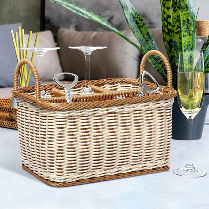 Cabilock Silverware Caddy Woven Basket Cutlery Holder, Napkin and Utensil Picnic Basket Silverware Organizer Utensil Holder for Kitchen Countertop with Handle