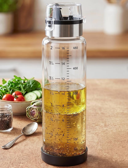 NiHome Glass Salad Dressing Shaker Bottle 16oz with Mixing Ball, Black