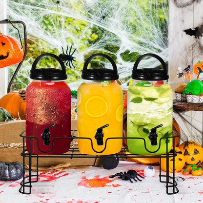 Tanlade 3 Pcs Plastic Drink Dispenser with Stand Beverage Dispenser with Sturdy Metal Base Juice Dispensers for Parties Lemonade Jar Spigot for Weddings Countertop, Each 1 Gallon(White)