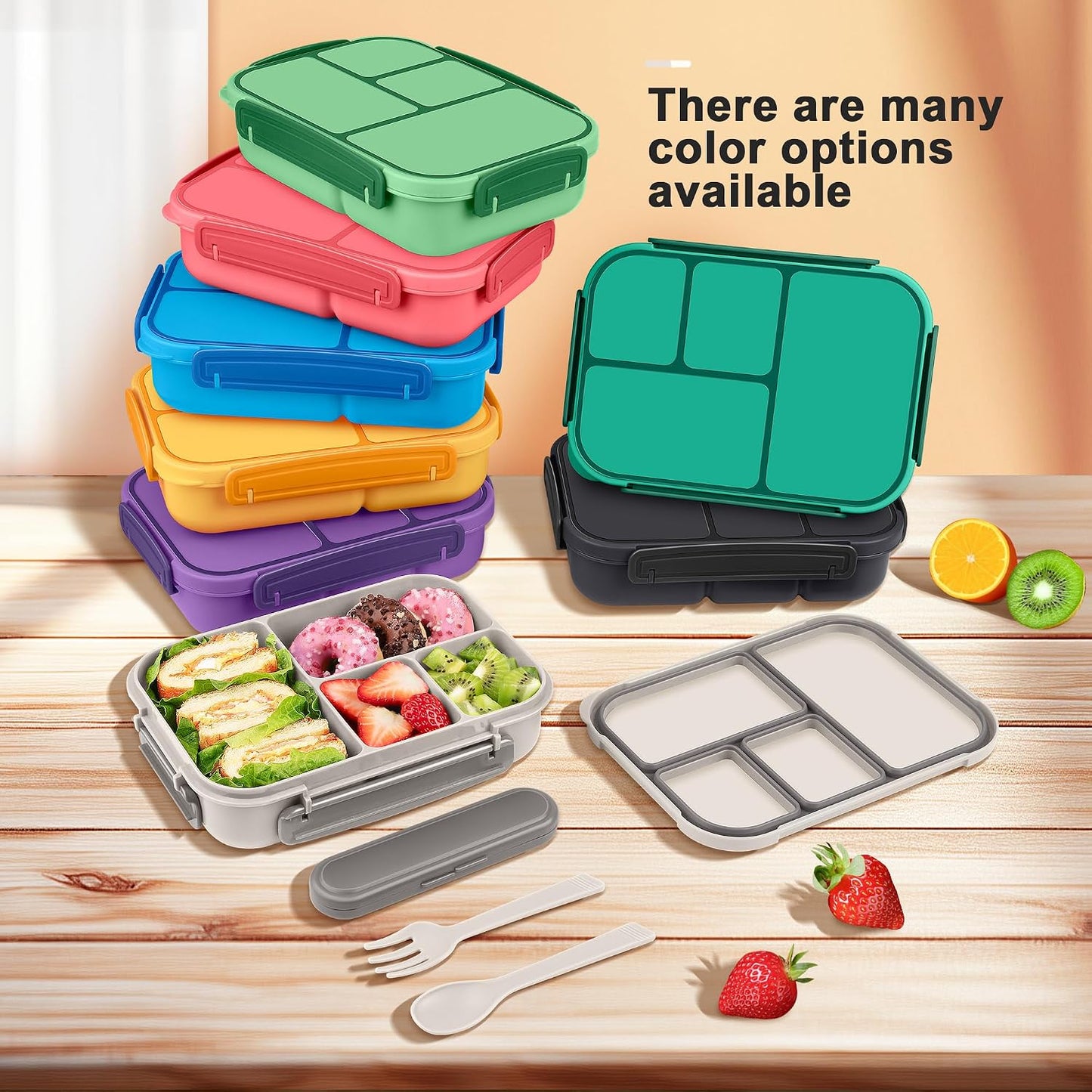Amathley Lunch Box Kids,Bento Box Adult,Leakproof Lunch Containers for Adults/Kids/Toddler,1200ML-4 Compartments bento Lunch box with Utensil,Microwave & Dishwasher & Freezer Safe (Pink Berry)