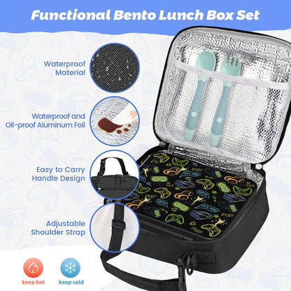 Kids Bento Lunch Box with Thermos, Leakproof Toddler Bento Box with 9 OZ Insulated Food Jar, Lunch Bag & Utensils 3 or 4 Compartment Container for School Girls Boys
