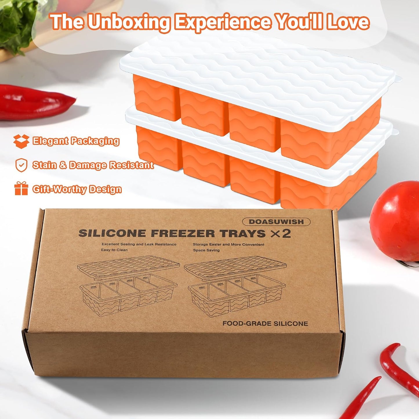 Doasuwish Silicone Freezer Molds for Soup with Lid – 1-Cup Soup Container Style Ice Cube Trays for Freezer, Meal Prep & Food Storage, Freeze 250mL/125mL Portions – 2 Pack