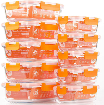 C CREST [10 Pack] Glass Meal Prep Containers, Food Storage Containers with Lids Airtight, Glass Lunch Boxes, Microwave, Oven, Freezer and Dishwasher Safe