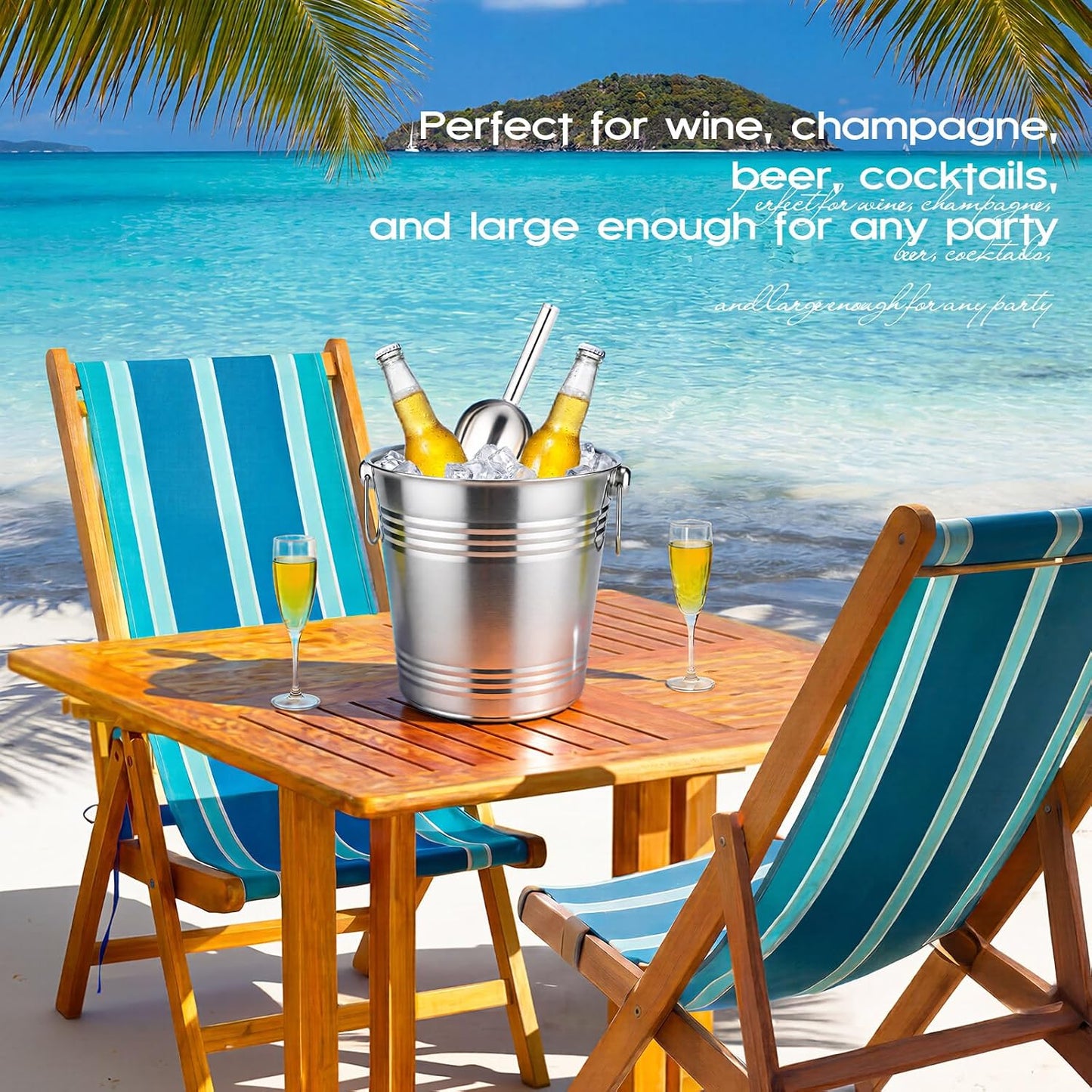 meekoo 10 Set 5.3 QT / 5 L Ice Bucket with Scoop Bulk, Stainless Steel Champagne Ice Bucket for Parties Insulated Wine Chiller Buckets with Handle to Keep Frozen Longer, Ideal for Cocktail Bar Wine