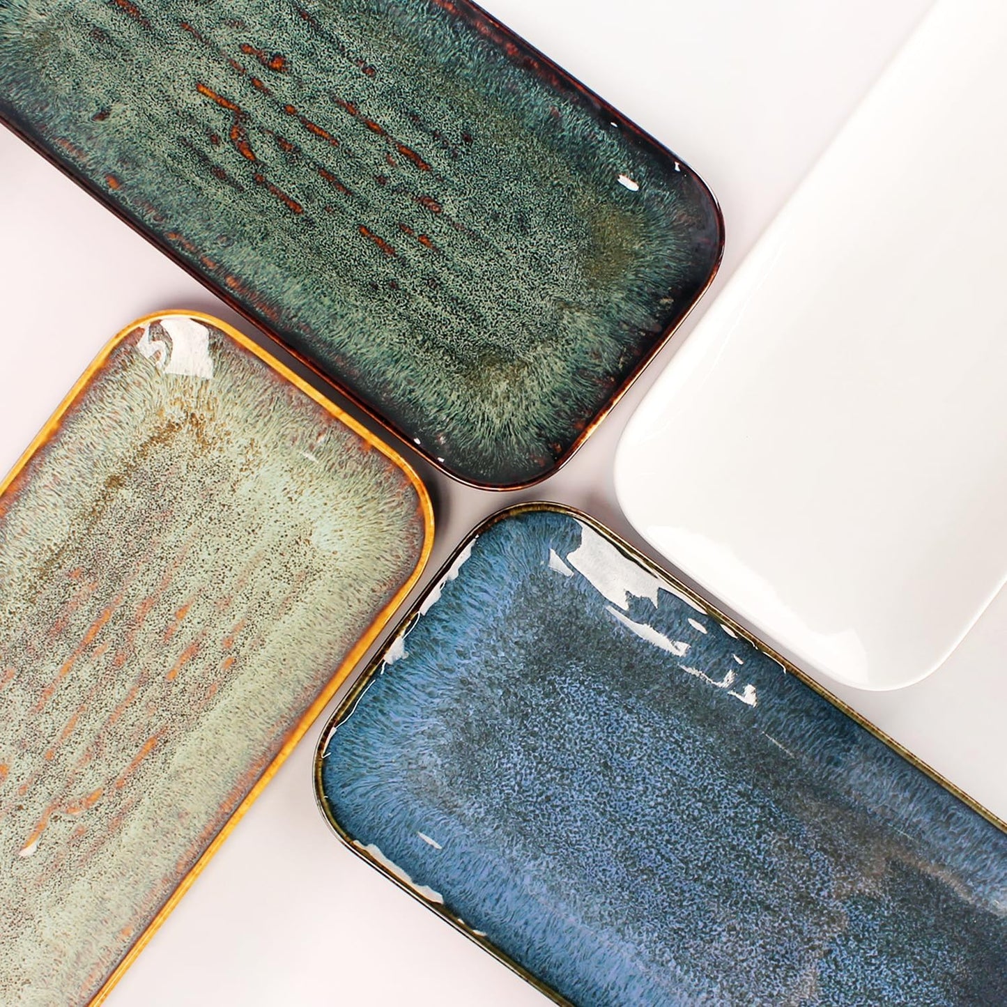 Porcelain Plate Set Large Serving Tray Set of 4, Reusable Serving Platters for Party Food, Cookie, Appetizer, Charcuterie, Snack, Dessert Display,Stackable Kitchen Dish 14.4 INCH