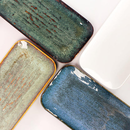 Porcelain Plate Set Large Serving Tray Set of 4, Reusable Serving Platters for Party Food, Cookie, Appetizer, Charcuterie, Snack, Dessert Display,Stackable Kitchen Dish 14.4 INCH