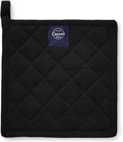 Encasa XO Pot Holders, Quilted Kitchen Hot Pads 8"x8" Black