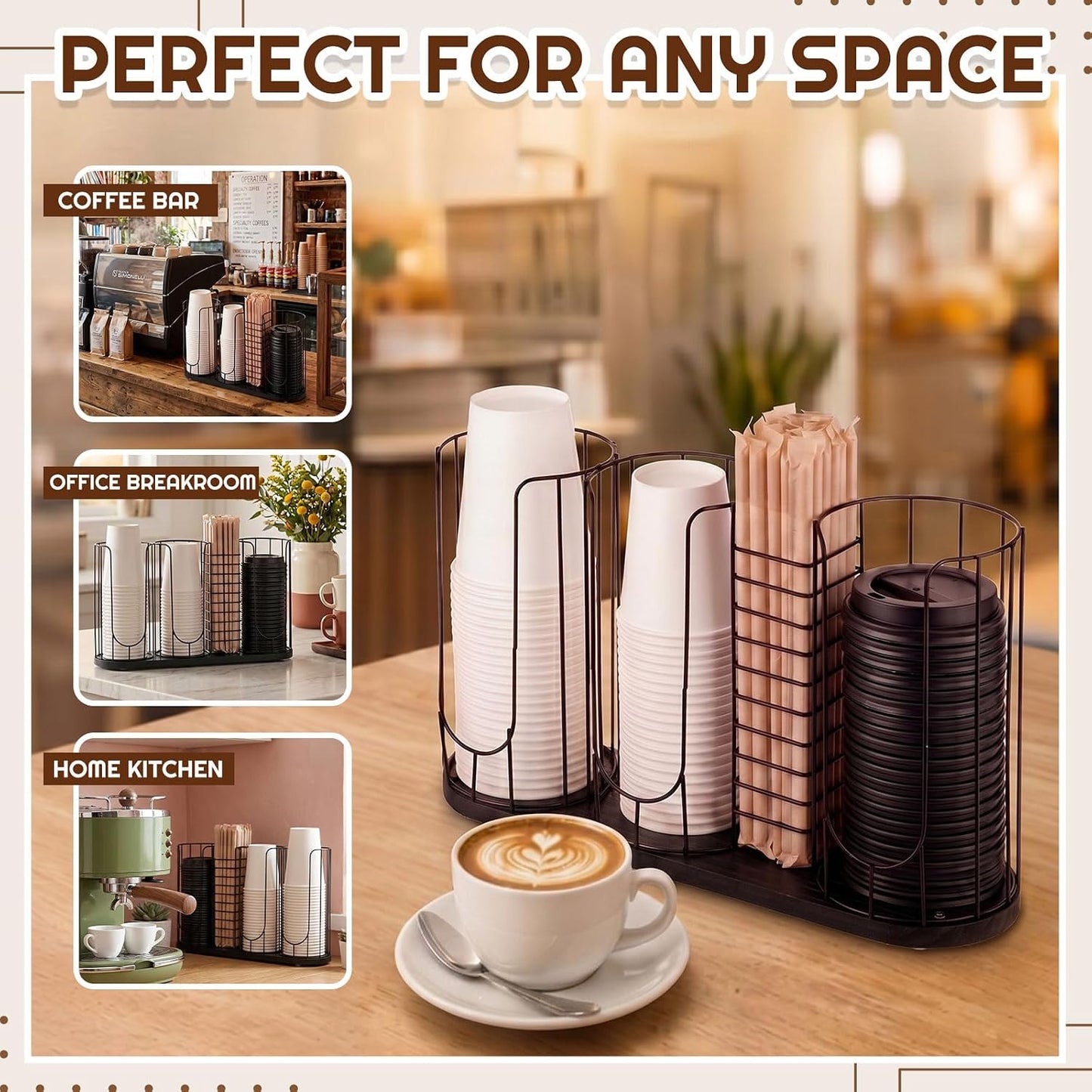 Geelin 18oz Adjustable Coffee Cup Dispenser with Wooden Base, Cup and Lid Holder, Cups Holder Organizer for Coffee Pod Straw and Lid Storage(2-compartment Single,Color 2)