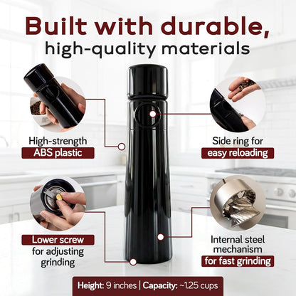 MAGNUM PEPPER GRINDER, Unicorn by TRE SPADE,Premium Manual Pepper Grinder with Steel Burrs, Adjustable Coarseness, High-Capacity Output, ABS Plastic, 6 Inch Small Size, Made in Italy