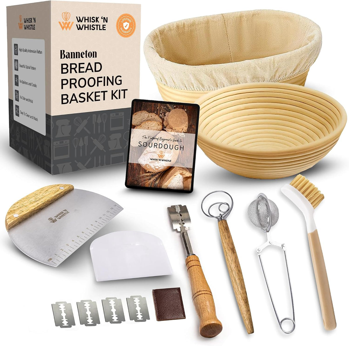 Banneton Bread Proofing Basket Set, 2 x Round 9 Inch Bread Proofing Baskets
