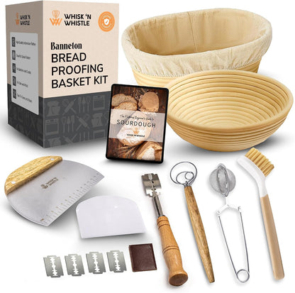 Banneton Bread Proofing Basket Set, 2 x Round 9 Inch Bread Proofing Baskets