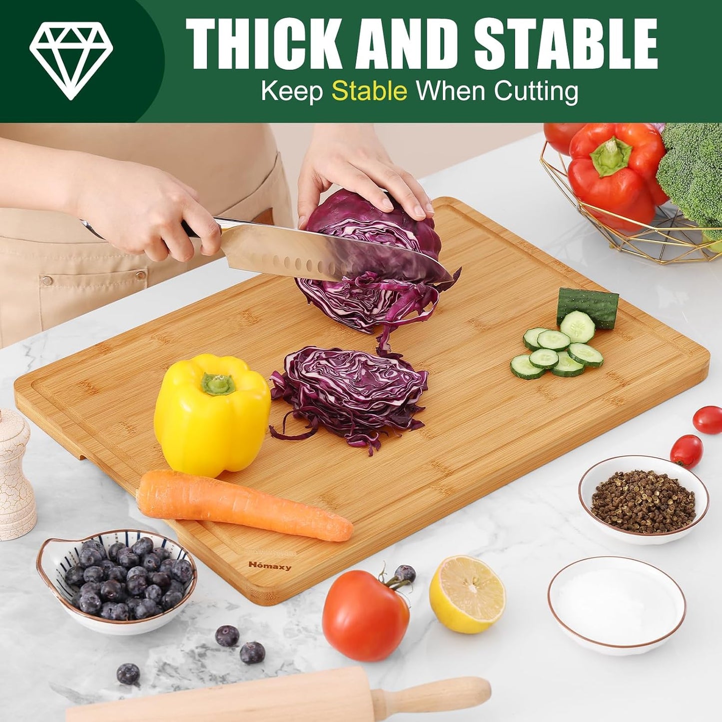 Homaxy Extra Large Bamboo Cutting Boards for Kitchen, 18x12.5" Wood XL Cutting Board with Juice Groove, Butcher Block Wooden Chopping Board for Kitchen, Meat, Cheese, Fruit & Vegetables - Pre Oiled