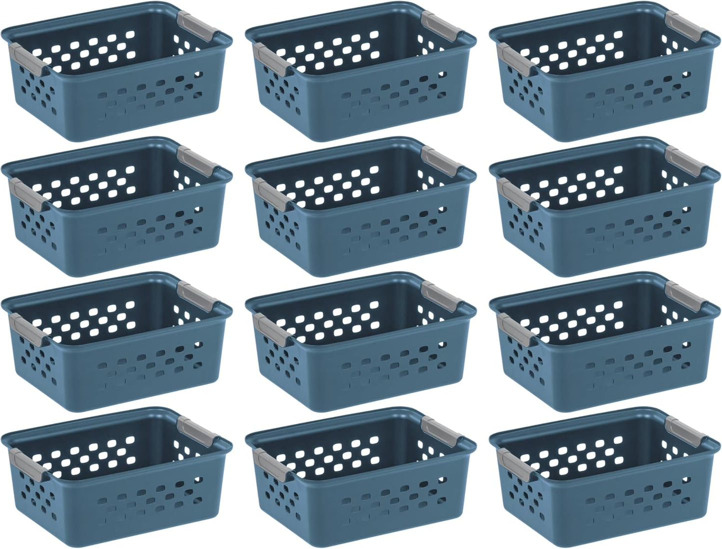 IRIS USA Plastic Storage Baskets, 6-Pack, Made in USA, Shelf Baskets Small Baskets Organizing Bins for Pantry Countertops Closet Shelves Laundry Room Office, Multi-Purpose, Nestable, Easy Carry, Black