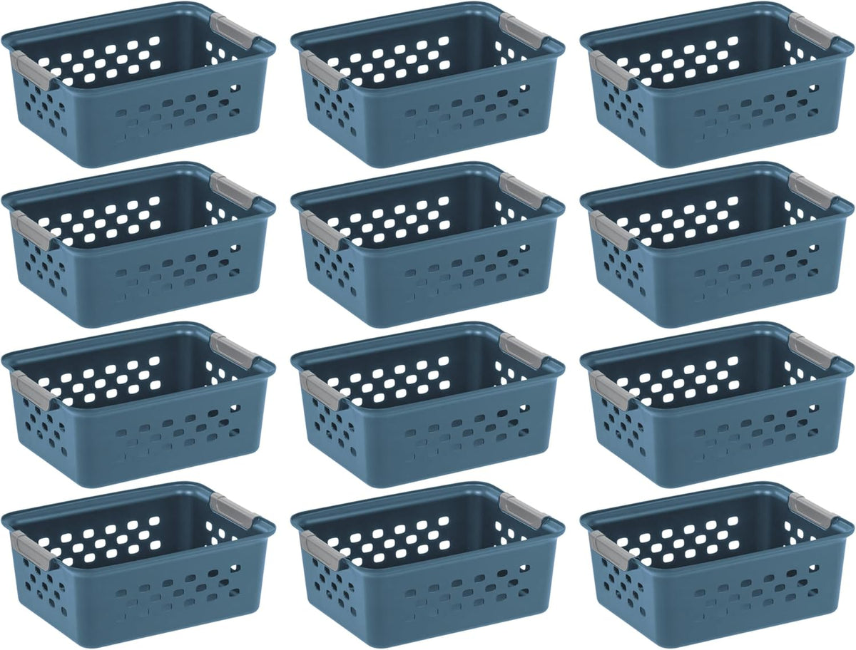 IRIS USA Plastic Storage Baskets, 6-Pack, Made in USA, Shelf Baskets Small Baskets Organizing Bins for Pantry Countertops Closet Shelves Laundry Room Office, Multi-Purpose, Nestable, Easy Carry, Black