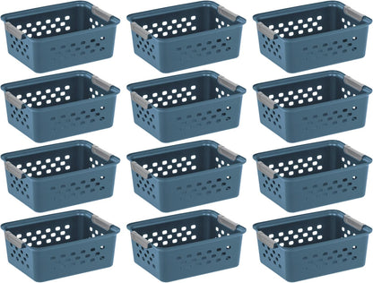 IRIS USA Plastic Storage Baskets, 6-Pack, Made in USA, Shelf Baskets Small Baskets Organizing Bins for Pantry Countertops Closet Shelves Laundry Room Office, Multi-Purpose, Nestable, Easy Carry, Black