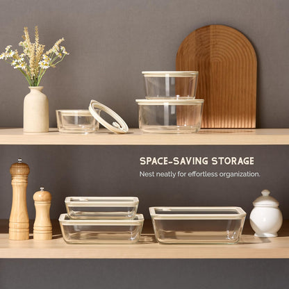 Glass Storage Container Set, Borosilicate Glass, Tempered Glass Lids, Baking Pan, Airtight with Vents, Microwave, Oven & Dishwasher Safe, (Rectangular - Set Of 3)