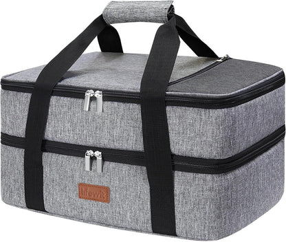 Lifewit Insulated Double Decker Casserole Carrier for Hot or Cold Food, Casserole Dish Carrying Case, Lasagna Holder for Potluck Parties, Picnic and Cookouts, Fits 9"x13" Baking Dish, Grey