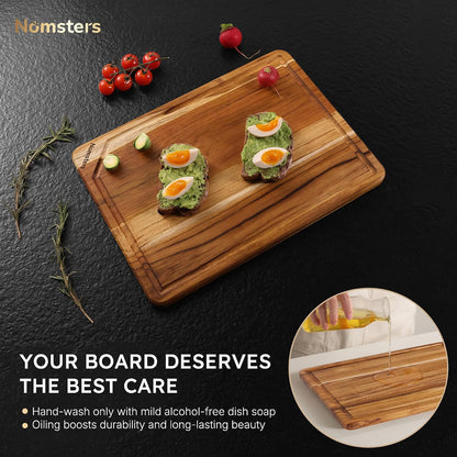 3 Pack Teak Wood Cutting Board Set for Kitchen Charcuterie Board Serving Heavy Duty Non Toxic Slip Hardwood Over Sink Solid Thick Haus Wooden Chopping Board Large Big Small Meat Best Essential Gift