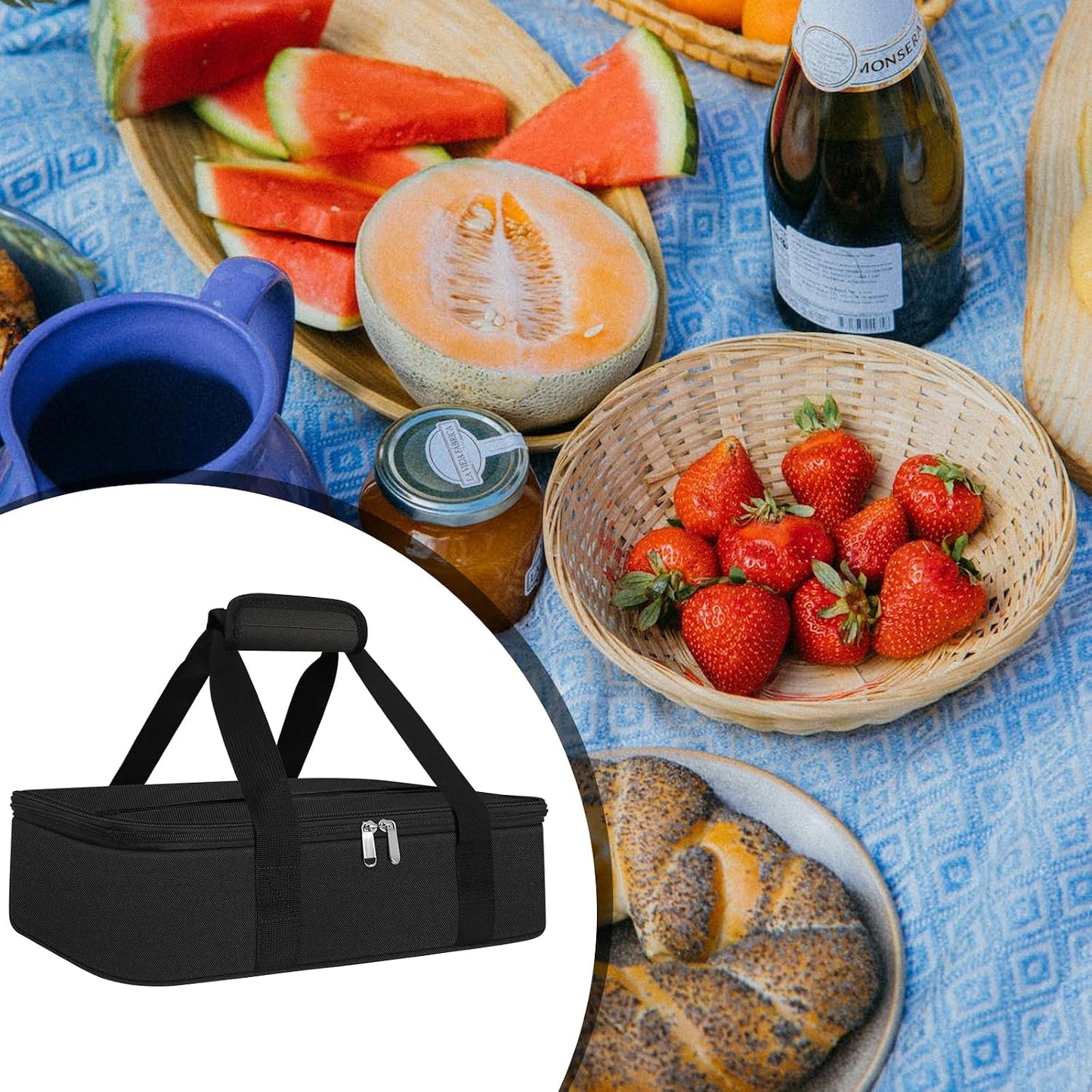 esouler Insulated Casserole Carrier - Casserole Carriers for Hot or Cold Food - Lasagna Lugger Dish Carrier, Thermal Lunch Bag for Potluck Parties, Picnic, Travel, Fits 9" x 13" Baking Dish, Grey