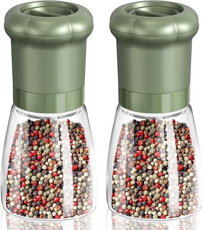 CIRCLE JOY Premium Manual Salt and Pepper Grinder Set, Refillable Salt and Pepper Shakers with Ceramic Blades, Adjustable Coarseness and BPA-free 180ml Glass Container, Tall Black White