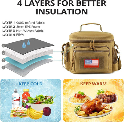 Lunch Box for Men, Tactical Lunch Bag MOLLE Webbing Leakproof Insulated Lunch Cooler Women Adult Meal with Adjustable Shoulder Strap Lunch Pail (Blue)