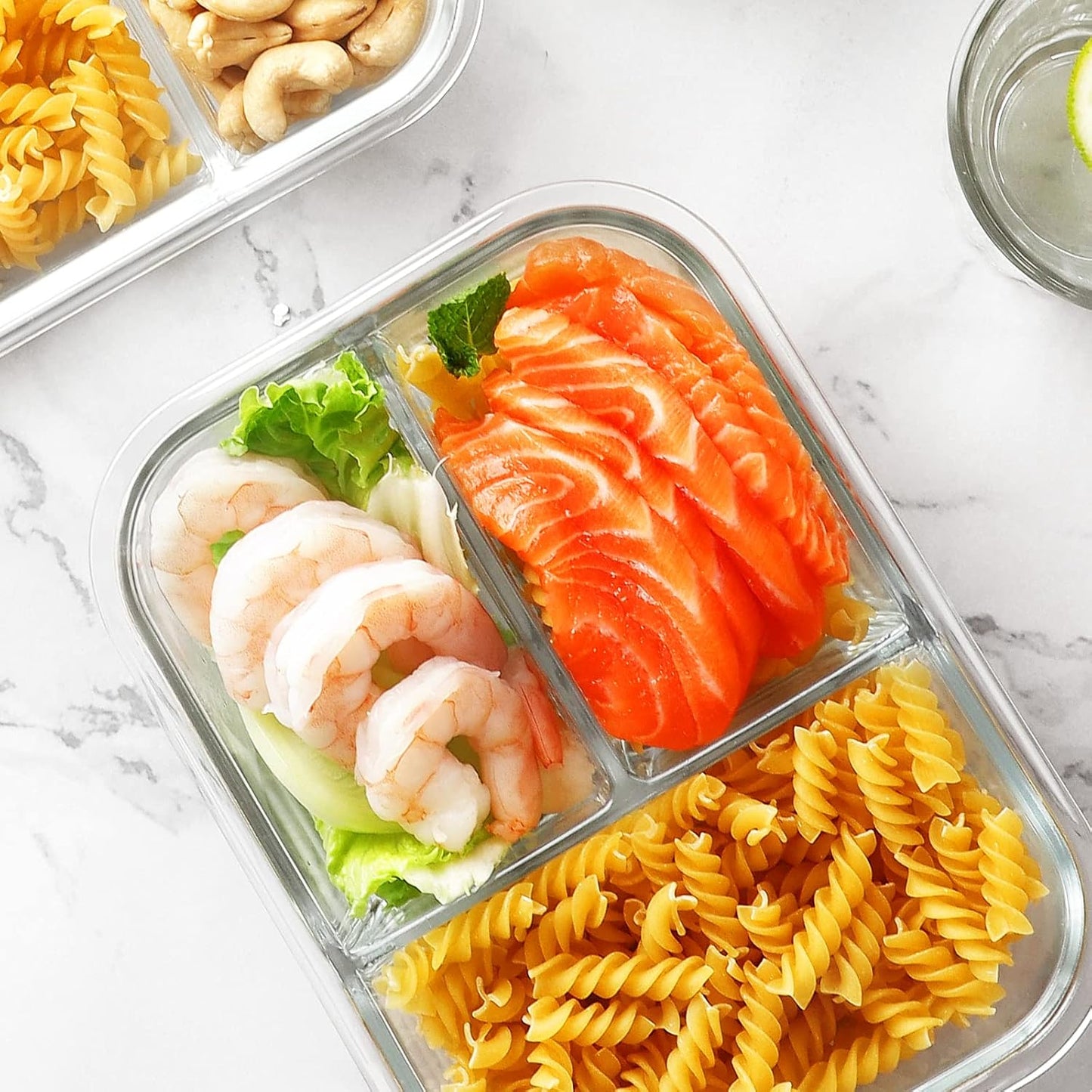 Bayco 8 Pack Glass Meal Prep Containers 3 Compartment, Glass Food Storage Containers with Lids, Airtight Lunch Bento Boxes, Leak Proof (8 lids & 8 Container) - Grey