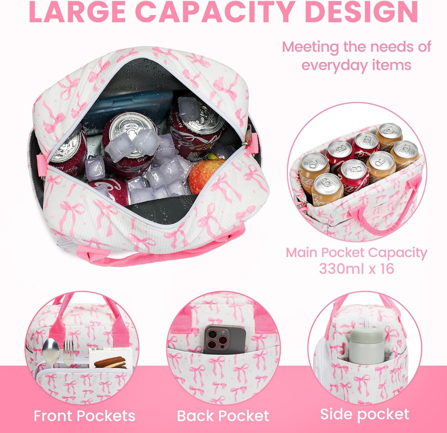 RLGPBON Insulated Lunch Bag Teen Girls, Preppy Lunch Box Large Insulated Lunch Bag Reusable Lunch Tote Bag, Preppy LunchBag for Girls School Travel Picnic