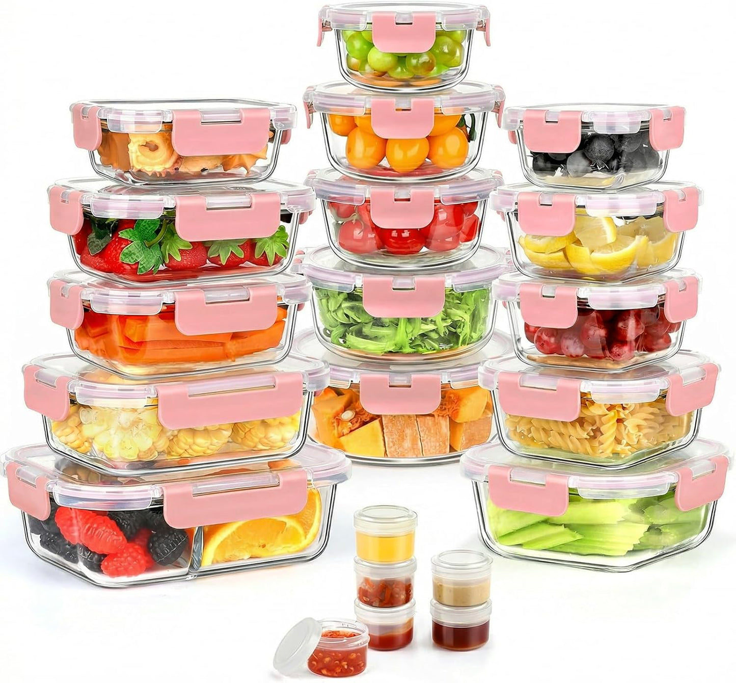 AMALEKO 42pcs Glass Food Storage Containers with Snap Locking Lids Set, Glass Meal Prep Containers (21 Container & 21 Lids),Leak Proof Lunch Containers BPA-Free,Black